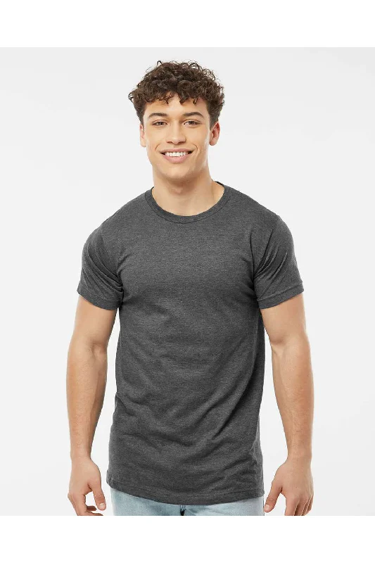 Men's short-sleeve perforated athletic tee-Tultex Mens Fine Jersey Short Sleeve Crewneck T-Shirt - Heather Charcoal Grey