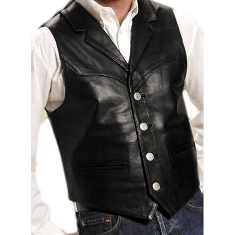 Men's sculptor jackets-Roper Western Vest Mens Leather Button Black 02-075-0510-0503 BL