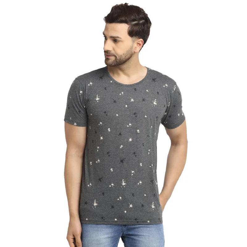 Men's short-sleeve vacation floral tee-VIMAL JONNEY Men's White Printed Round Neck Tshirt