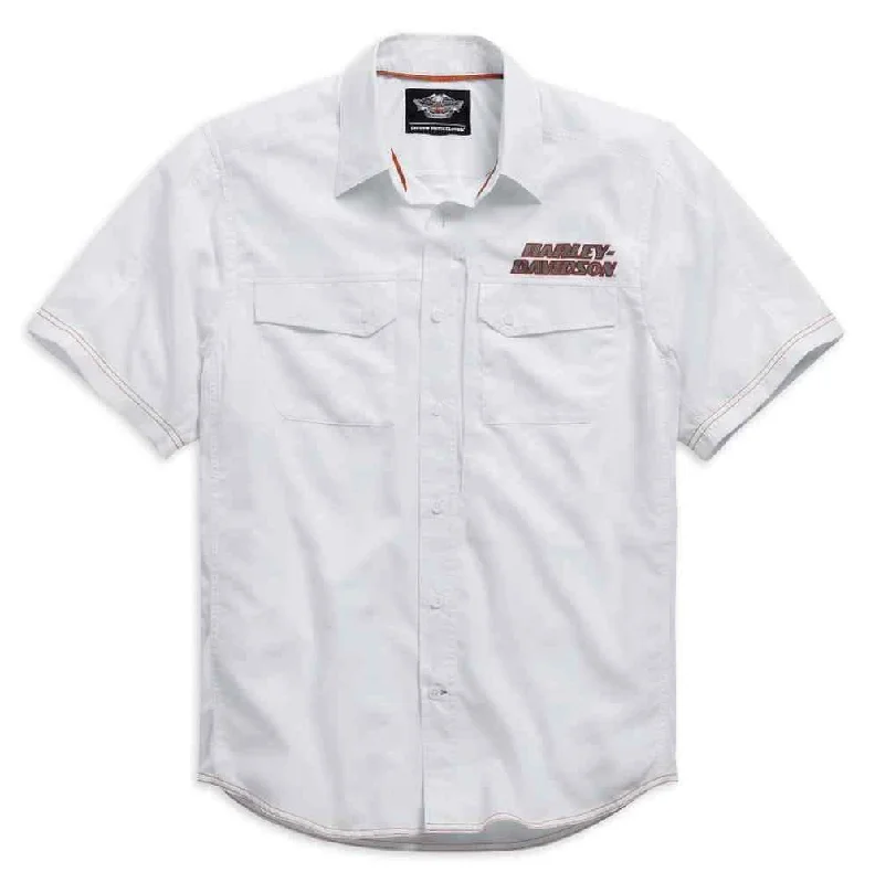 Men's short-sleeve handcrafted linen shirt-Harley-Davidson® Men's White Short Sleeve Performance Shirt - 99015-15VM