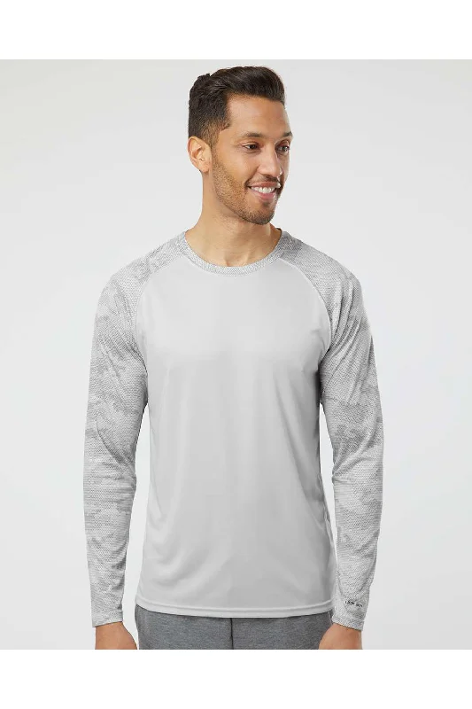 Men's short-sleeve tennis yellow tee-Paragon Mens Cayman Performance Moisture Wicking Camo Colorblock Long Sleeve Crewneck T-Shirt - Aluminum Grey