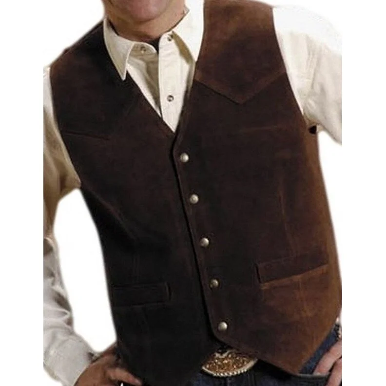 Men's tide jackets-Roper Western Vest Mens Suede Leather Snap Brown 02-075-0500-0510 BR