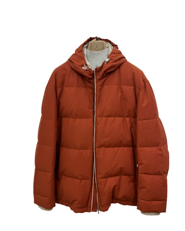 Men's organic cotton jackets-Brunello Cucinelli Mens Puffer Jacket in Carrot