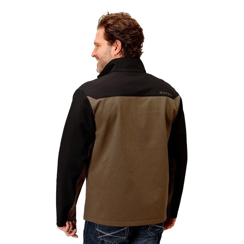 Men's retro jackets-Roper Western Jacket Mens Softshell Fleece Brown 03-097-0780-0620 BR