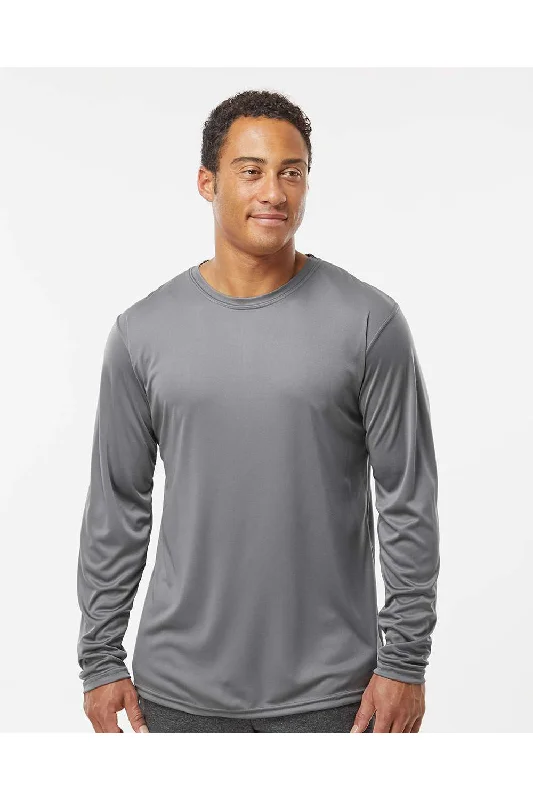 Men's short-sleeve bold stripe shirt-Holloway Mens Momentum Moisture Wicking Long Sleeve Crewneck T-Shirt - Graphite Grey