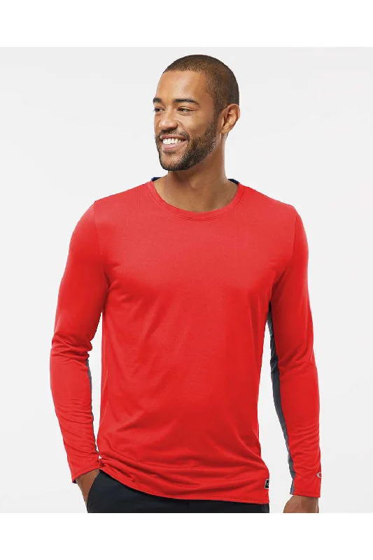 Men's short-sleeve rolled-sleeve casual shirt-Oakley Mens Team Issue Hydrolix Long Sleeve Crewneck T-Shirt - Team Red