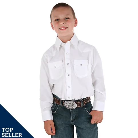 Men's short-sleeve basketball purple shirt-Wrangler Boys' Long Sleeve White Snap Up Western Shirt 10204WHSL