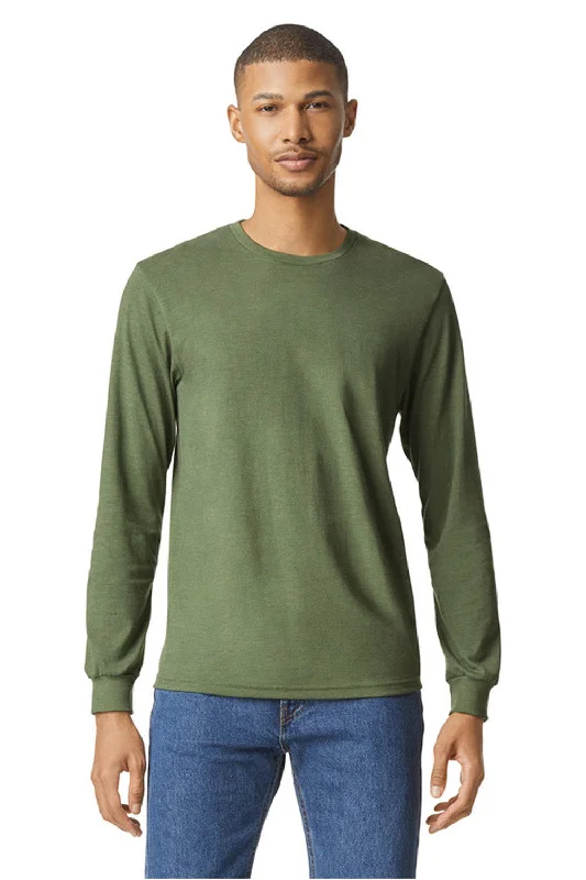 Men's short-sleeve loose red tee-Gildan Mens Softstyle CVC Long Sleeve Crewneck T-Shirt - Cactus Green