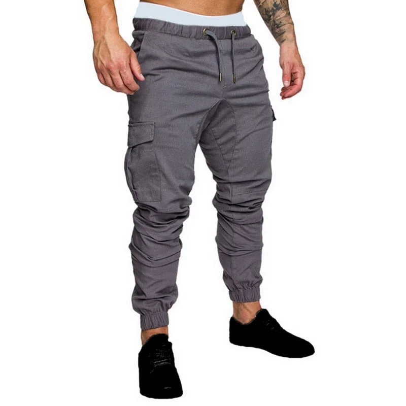 men's red stretch pants-New 2020Casual Joggers Pants Solid Color Men Cotton Elastic Long Trousers Pantalon Homme Military Cargo Pants Leggings