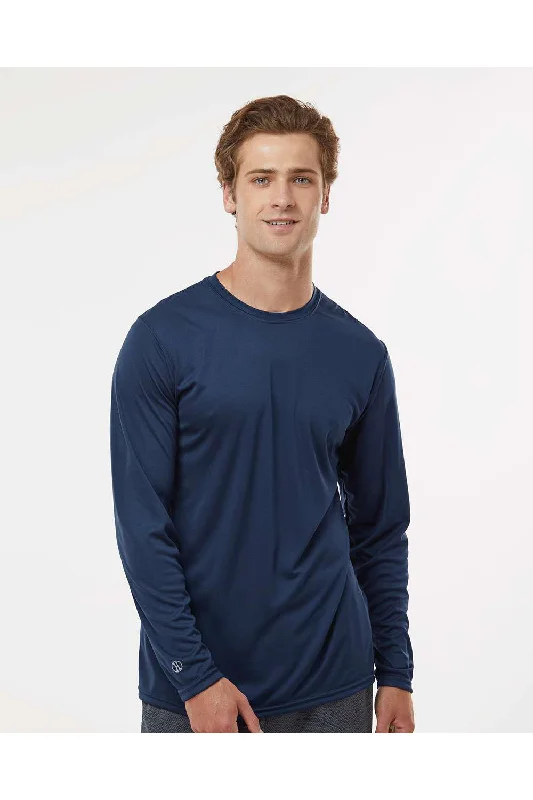 Men's short-sleeve picnic plaid top-Holloway Mens Momentum Moisture Wicking Long Sleeve Crewneck T-Shirt - Navy Blue