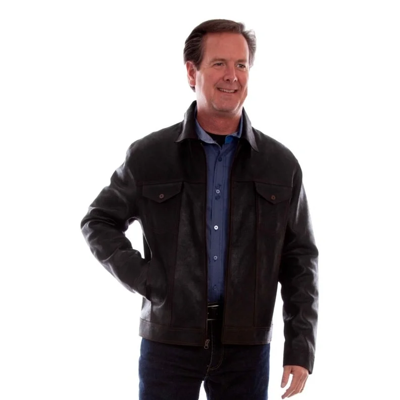 Men's sky jackets-Scully Western Jacket Mens Leather Zip Rugged Vintage Black F0_2015