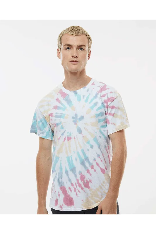 Men's short-sleeve embroidered casual top-Dyenomite Mens Spiral Tie Dyed Short Sleeve Crewneck T-Shirt - Wanderlust - Closeout