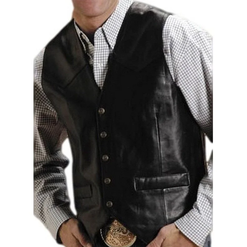 Men's victory jackets-Roper Western Vest Mens Lamb Leather Snap Black 02-075-0520-0500 BL