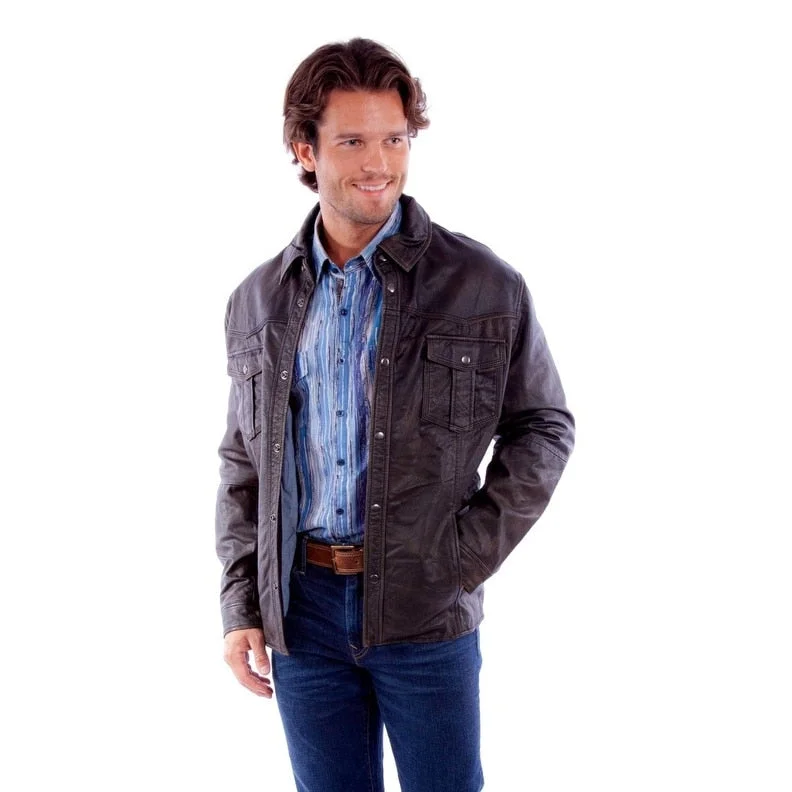 Men's ice jackets-Scully Western Jacket Mens Snap Front Leather Collar Black F0_2039