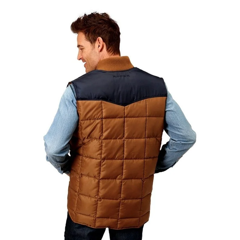 Men's scientist jackets-Roper Western Vest Mens Quilted Pockets Brown 03-097-0763-0532 BR