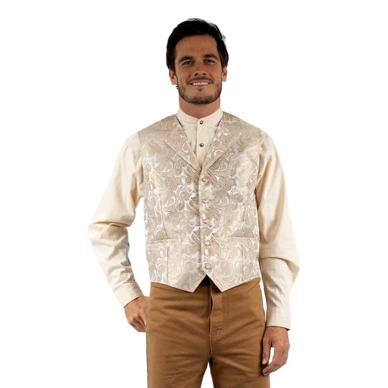 Men's pilot-style jackets-Scully Western Vest Mens Rangewear Old West Paisley Gold F0_RW363