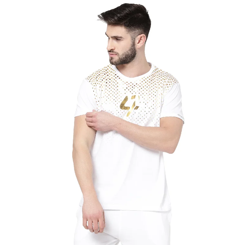 Men's short-sleeve fair-trade casual tee-djbravo47 Men's White Premium Dotted Foiled T-shirt