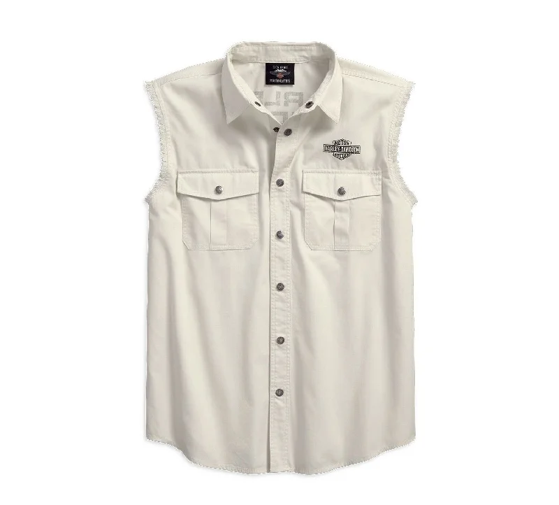 Men's short-sleeve sustainable bamboo shirt-Harley-Davidson® Men's Americana Sleeveless Blowout Shirt, Off-White 96185-18VM