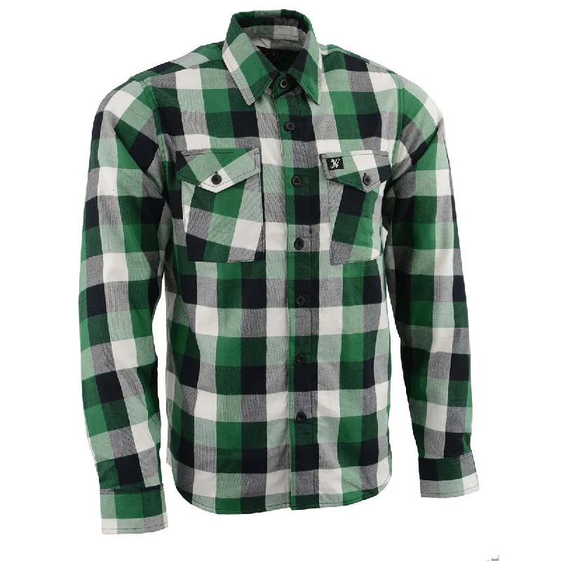 Men's short-sleeve kayaking green shirt-Milwaukee Leather Men's Flannel Plaid Shirt Green and White Long Sleeve Cotton Button Down Shirt MNG11636