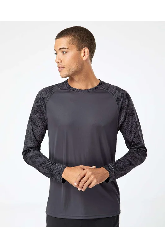 Men's short-sleeve breathable mesh tee-Paragon Mens Cayman Performance Moisture Wicking Camo Colorblock Long Sleeve Crewneck T-Shirt - Graphite Grey