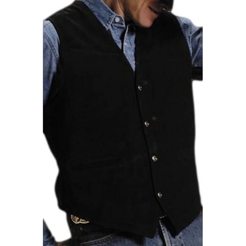 Men's tracker jackets-Roper Western Vest Mens Suede Leather Snap Black 02-075-0500-0512 BL