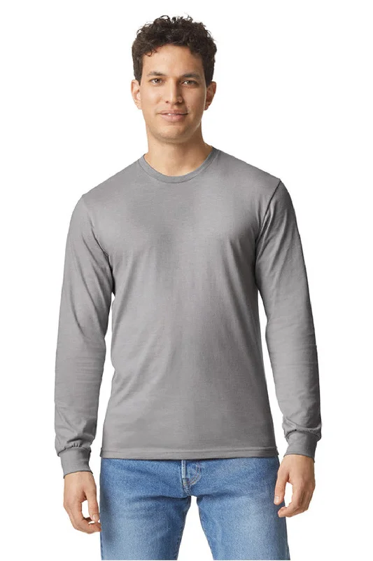 Men's short-sleeve plush bamboo top-Gildan Mens Softstyle CVC Long Sleeve Crewneck T-Shirt - Cement Grey