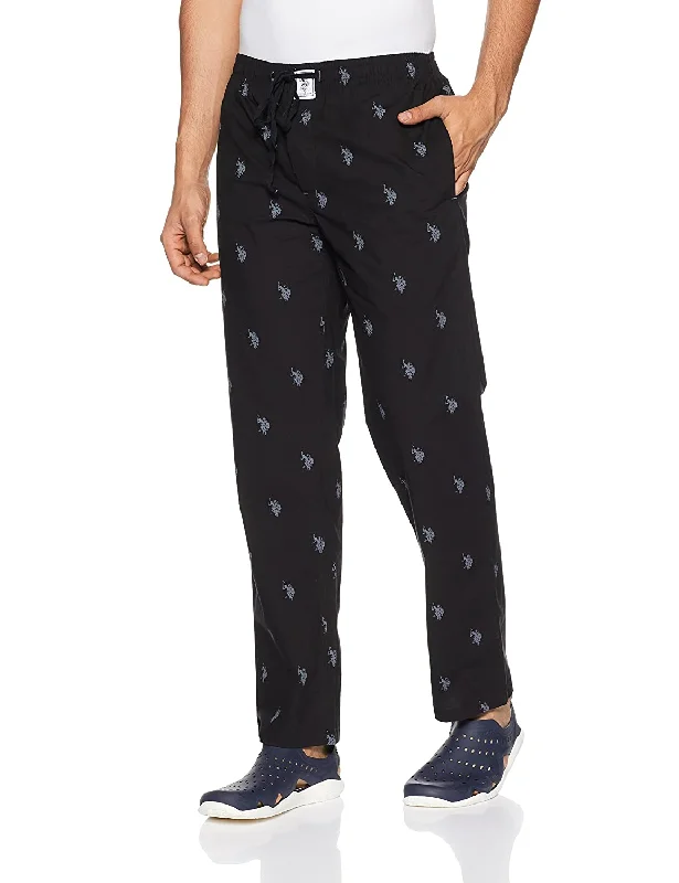 men's relaxed white cargo pants-US Polo Black Pyjama Lower Night wear for Men