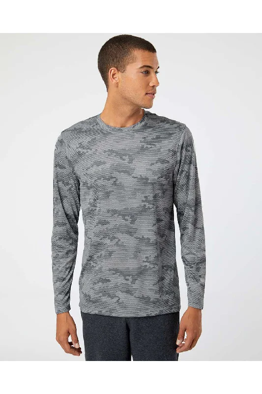 Men's short-sleeve embroidered casual top-Paragon Mens Pompano Performance Moisture Wicking Camo Long Sleeve Crewneck T-Shirt - Medium Grey - Closeout