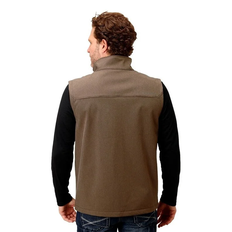 Men's football jackets-Roper Western Vest Mens Technical Zip Brown 03-097-0782-0617 BR