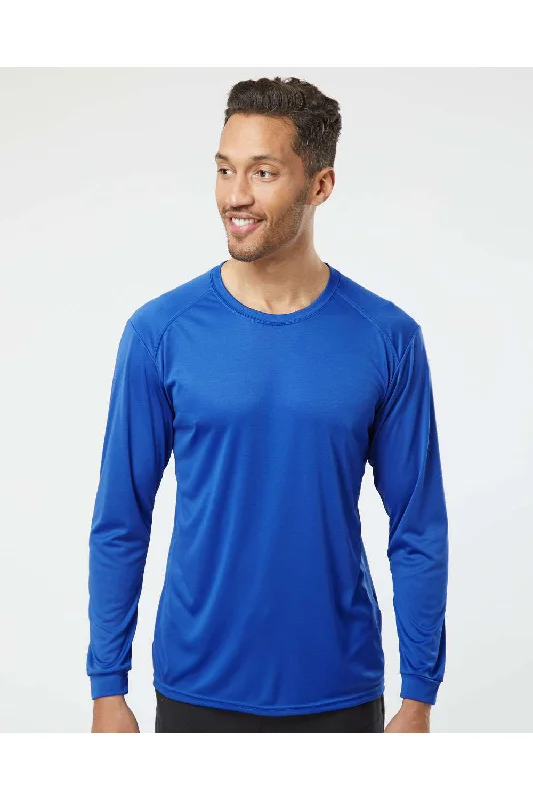 Men's short-sleeve bold stripe shirt-Paragon Mens Islander Performance Moisture Wicking Long Sleeve Crewneck T-Shirt - Royal Blue