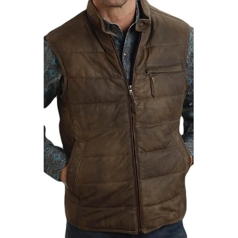 Men's mountain jackets-Stetson Western Vest Mens Lamb Skin Sanded Brown 11-097-0539-0700 BR