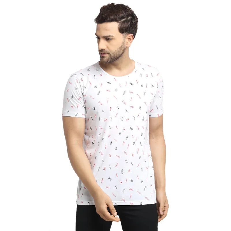 Men's short-sleeve subtle pattern tee-VIMAL JONNEY Men's White Printed Round Neck Tshirt