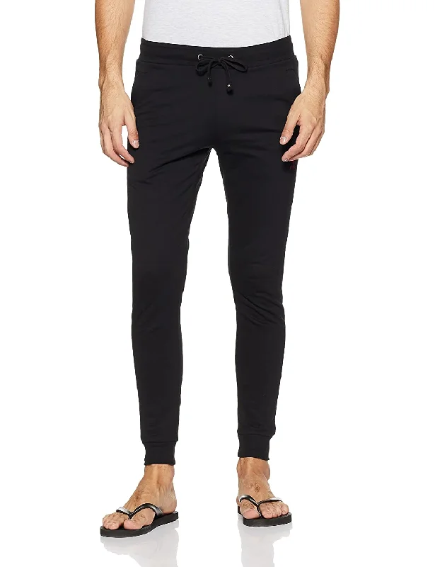 men's pleated black pants-Black Cotton Men's Pyjamas Bottom Jogger pants