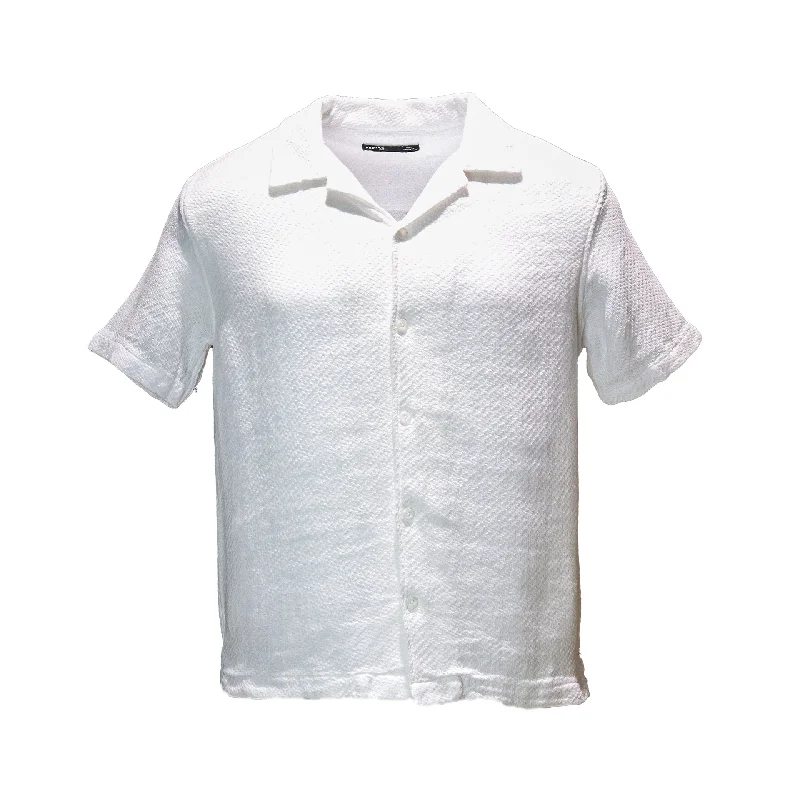 Men's short-sleeve muted tone shirt-White Jacqaurd Resort Shirt White