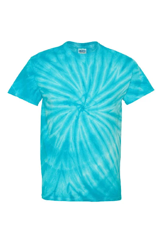 Men's short-sleeve draped orange shirt-Dyenomite Mens Cyclone Pinwheel Tie Dyed Short Sleeve Crewneck T-Shirt - Turquoise