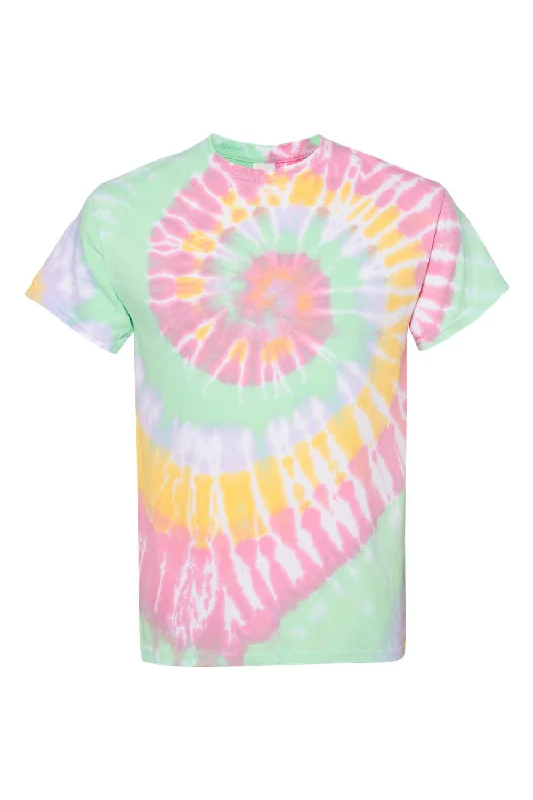 Men's short-sleeve pocket tee-Dyenomite Mens Spiral Tie Dyed Short Sleeve Crewneck T-Shirt - Ribbon Candy