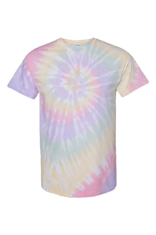 Men's short-sleeve clubbing silver tee-Dyenomite Mens Spiral Tie Dyed Short Sleeve Crewneck T-Shirt - Hazy Rainbow