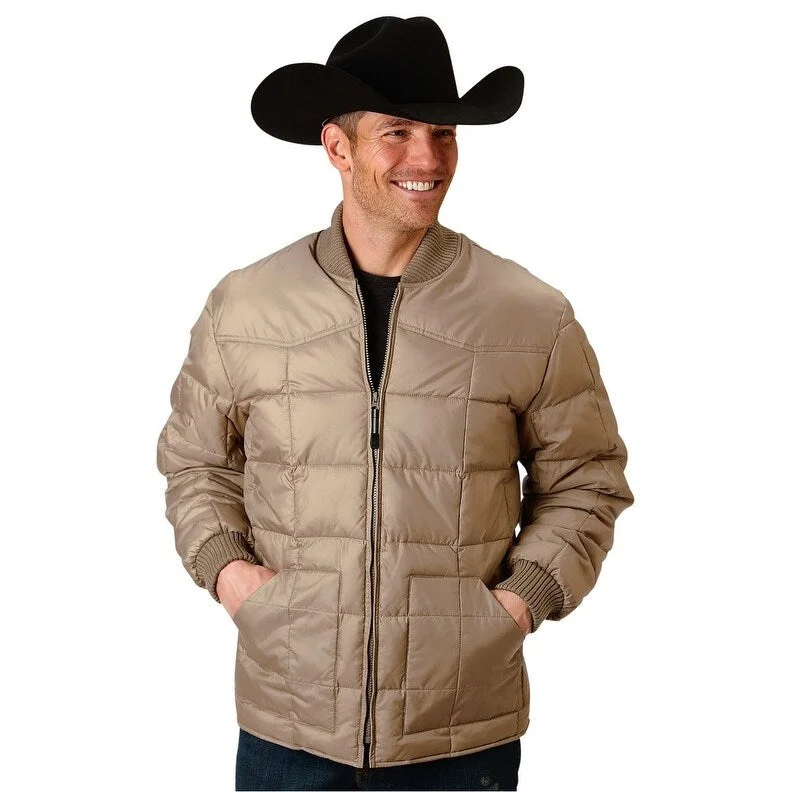 Men's coastal jackets-Roper Western Jacket Mens Down-like Fill Khaki 03-097-0761-0523 BR