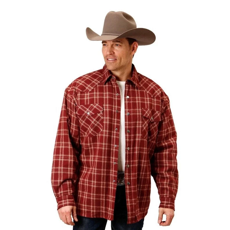 Men's guide jackets-Roper Western Jacket Mens Flannel Snap Orange 03-097-0119-4694 OR