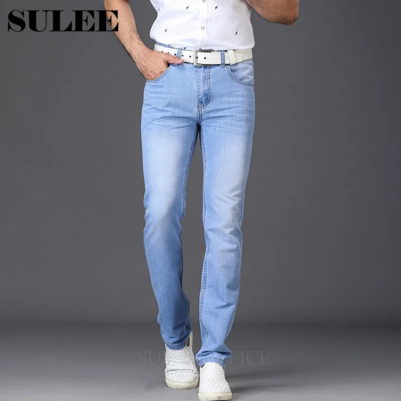 men's casual tailored pants-SULEE Brand 2017 New Fashion Utr Thin Light Men's Casual Summer Style Jeans Skinny Jeans Trousers Tight Pants Solid Colors