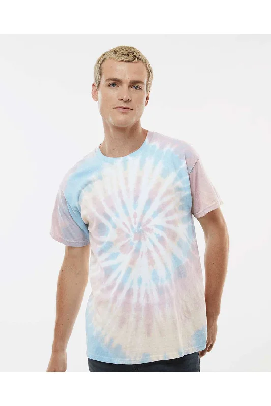 Men's short-sleeve vibrant color tee-Dyenomite Mens Spiral Tie Dyed Short Sleeve Crewneck T-Shirt - Desert Rainbow