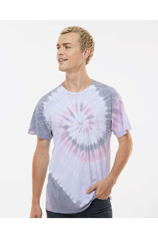 Men's short-sleeve snowboarding white shirt-Dyenomite Mens Spiral Tie Dyed Short Sleeve Crewneck T-Shirt - Malibu