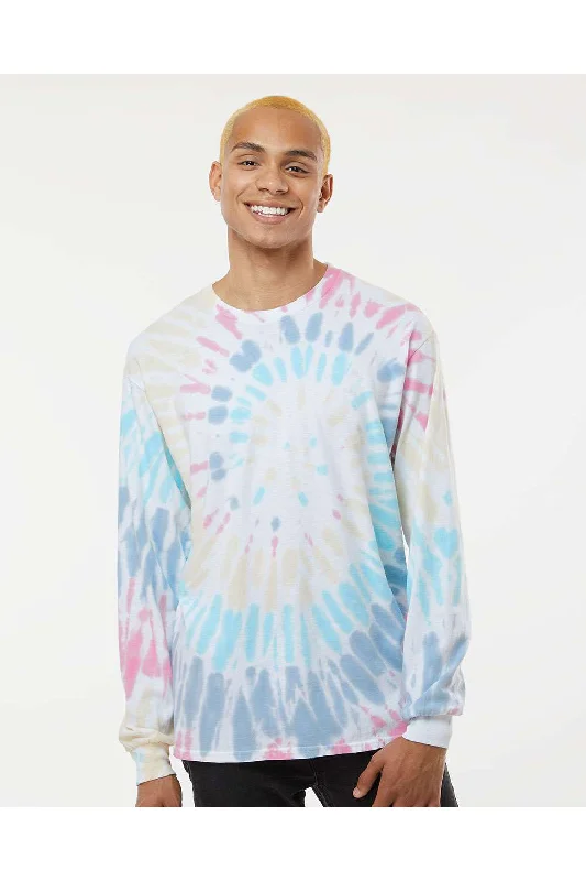 Men's short-sleeve anti-odor workout top-Dyenomite Mens Spiral Tie Dyed Long Sleeve Crewneck T-Shirt - Wanderlust - Closeout