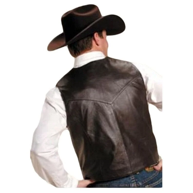 Men's pilot jackets-Roper Western Vest Mens Lamb Leather Snap Brown 02-075-0520-0701 BR