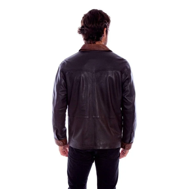 Men's smooth jackets-Scully Western Jacket Mens Collared Zip Leather Chocolate F0_2051