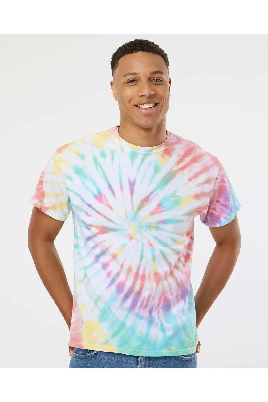 Men's short-sleeve high-performance gym tee-Dyenomite Mens Spiral Tie Dyed Short Sleeve Crewneck T-Shirt - Prism