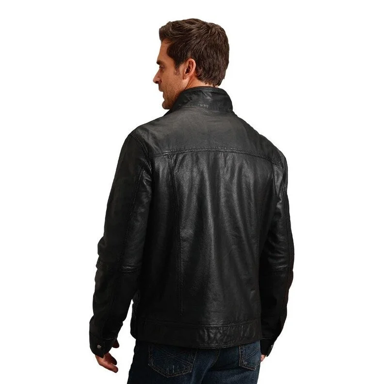 Men's football jackets-Stetson Western Jacket Mens Leather Zip Black 11-097-0539-6627 BL