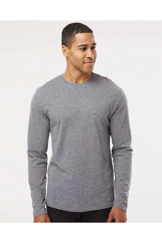 Men's short-sleeve smooth silk tee-LAT Mens Fine Jersey Long Sleeve Crewneck T-Shirt - Heather Granite Grey