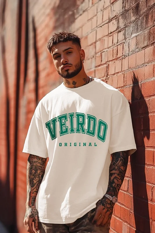 Men's short-sleeve loose red tee-Veirdo Original Swanwhite Oversized Typography Brand Printed Tshirt