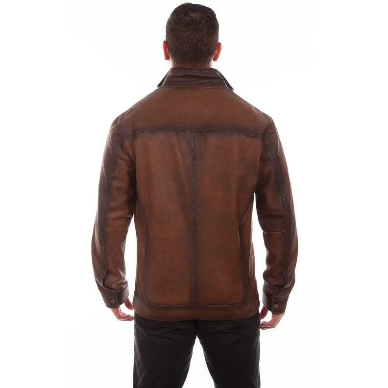 Men's wind jackets-Scully Western Jacket Mens Burnished Leather Zip Front Brown F0_1076